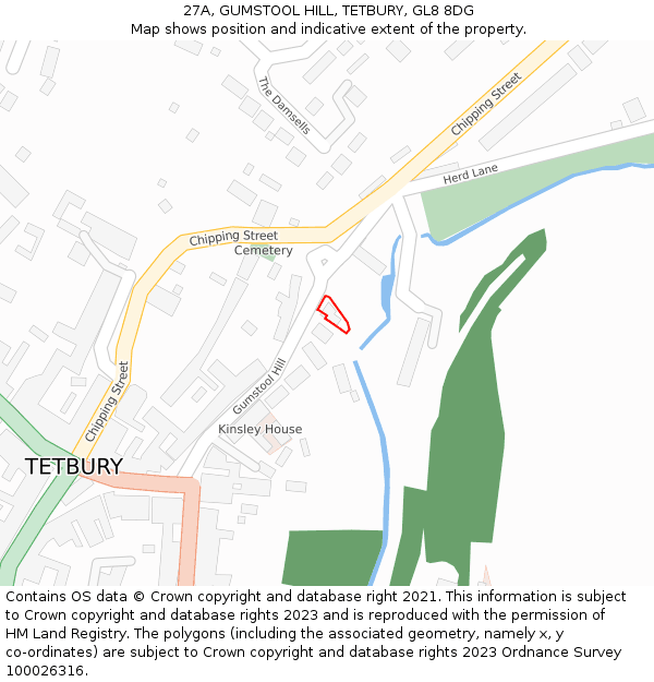 27A, GUMSTOOL HILL, TETBURY, GL8 8DG: Location map and indicative extent of plot