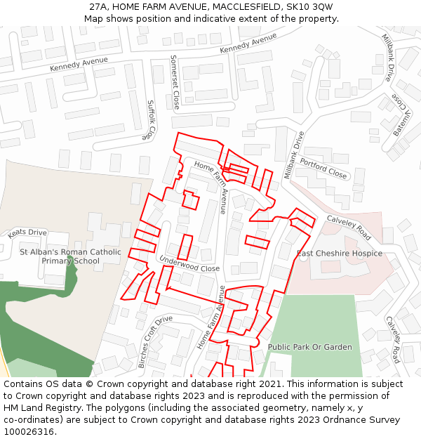 27A, HOME FARM AVENUE, MACCLESFIELD, SK10 3QW: Location map and indicative extent of plot