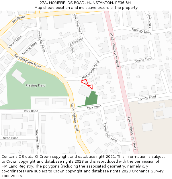 27A, HOMEFIELDS ROAD, HUNSTANTON, PE36 5HL: Location map and indicative extent of plot