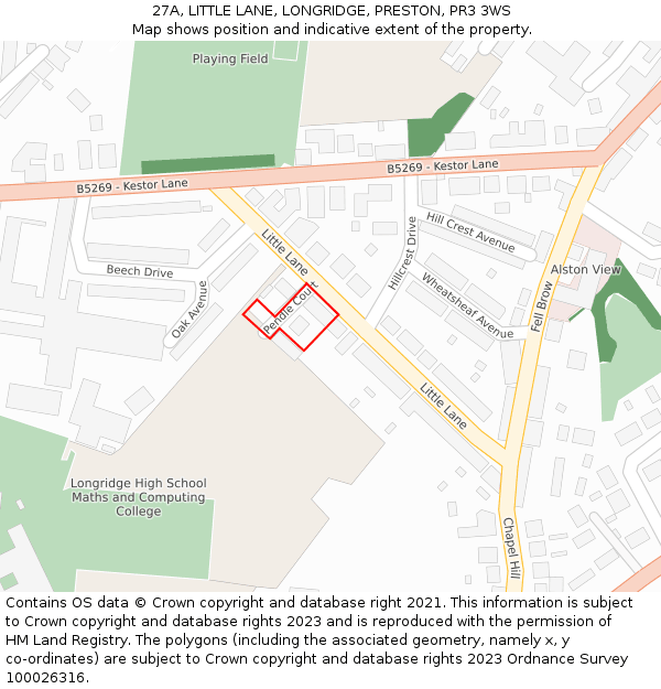 27A, LITTLE LANE, LONGRIDGE, PRESTON, PR3 3WS: Location map and indicative extent of plot