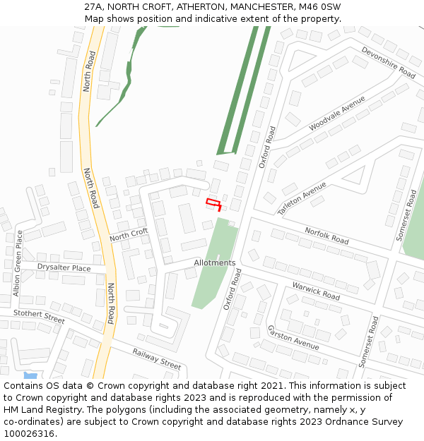 27A, NORTH CROFT, ATHERTON, MANCHESTER, M46 0SW: Location map and indicative extent of plot