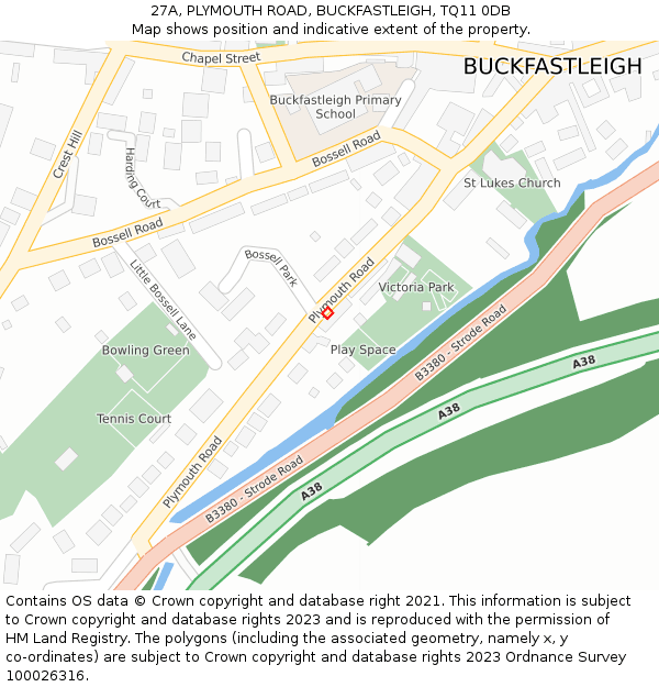 27A, PLYMOUTH ROAD, BUCKFASTLEIGH, TQ11 0DB: Location map and indicative extent of plot