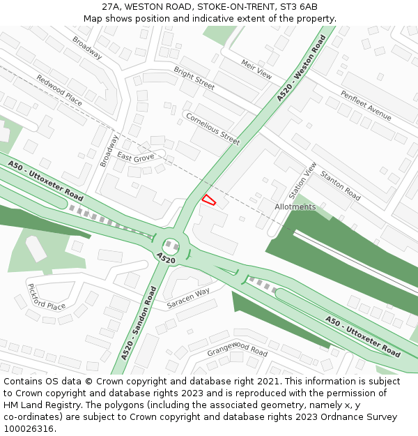 27A, WESTON ROAD, STOKE-ON-TRENT, ST3 6AB: Location map and indicative extent of plot