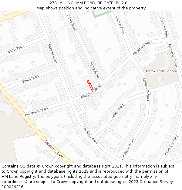 27D, ALLINGHAM ROAD, REIGATE, RH2 8HU: Location map and indicative extent of plot