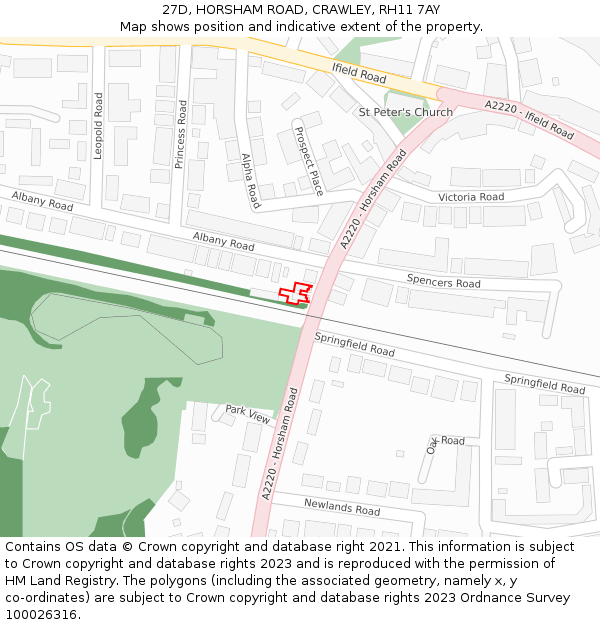 27D, HORSHAM ROAD, CRAWLEY, RH11 7AY: Location map and indicative extent of plot