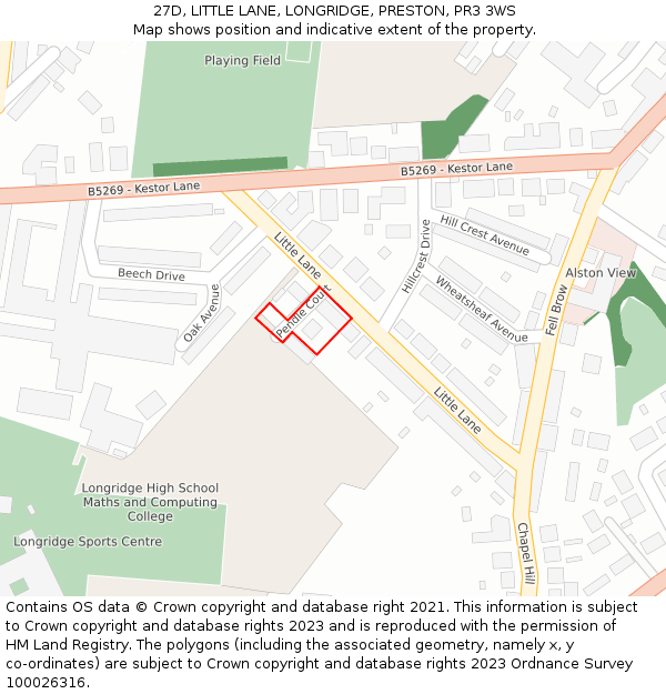 27D, LITTLE LANE, LONGRIDGE, PRESTON, PR3 3WS: Location map and indicative extent of plot