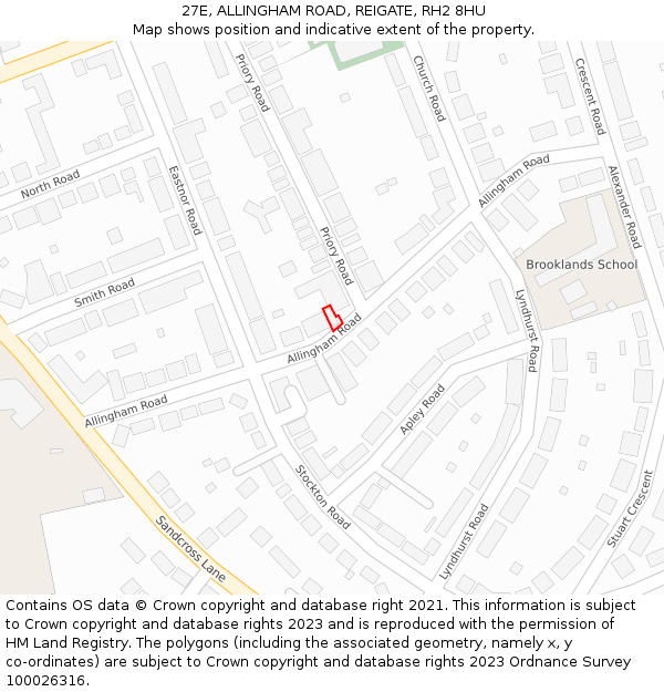 27E, ALLINGHAM ROAD, REIGATE, RH2 8HU: Location map and indicative extent of plot