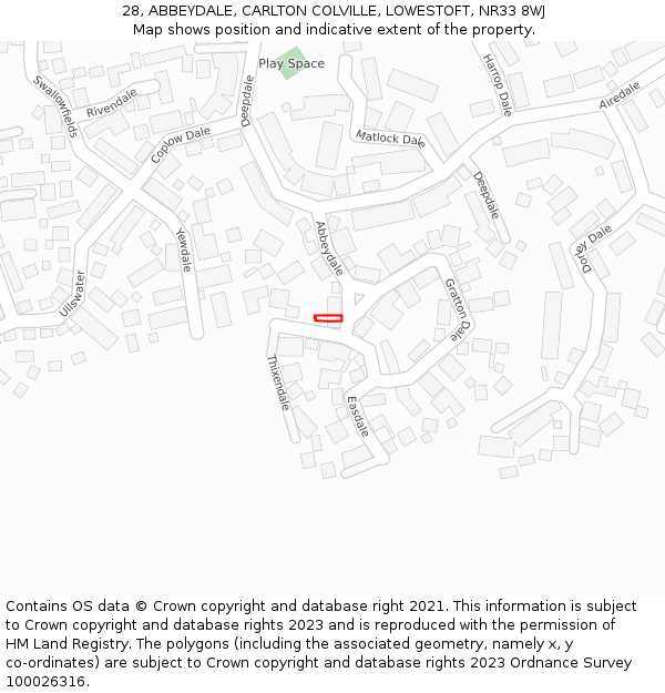 28, ABBEYDALE, CARLTON COLVILLE, LOWESTOFT, NR33 8WJ: Location map and indicative extent of plot