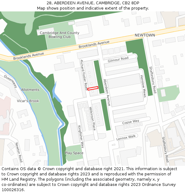 28, ABERDEEN AVENUE, CAMBRIDGE, CB2 8DP: Location map and indicative extent of plot