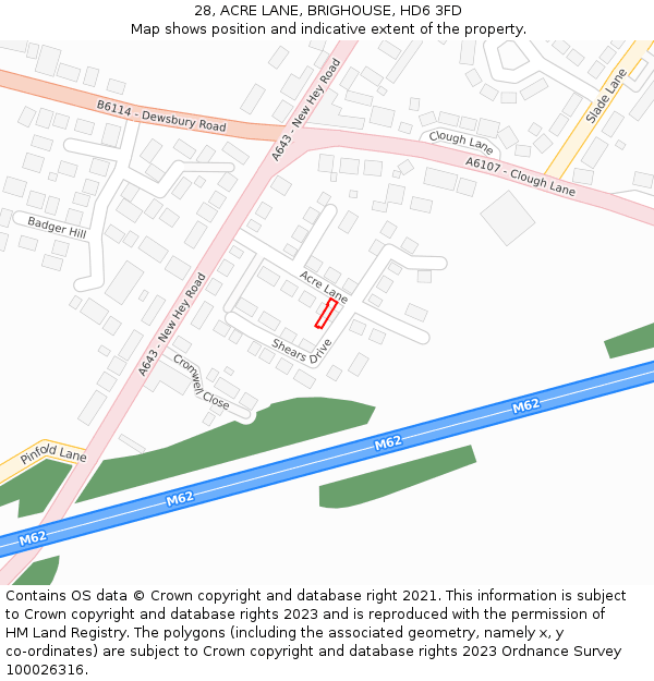 28, ACRE LANE, BRIGHOUSE, HD6 3FD: Location map and indicative extent of plot