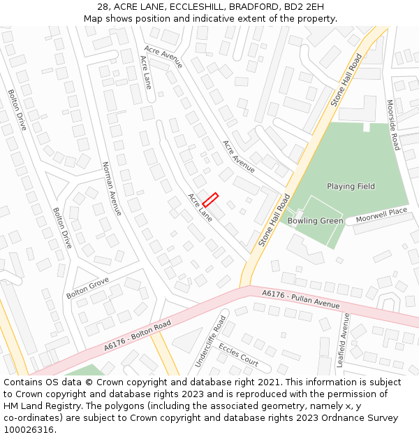 28, ACRE LANE, ECCLESHILL, BRADFORD, BD2 2EH: Location map and indicative extent of plot