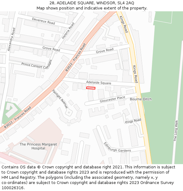 28, ADELAIDE SQUARE, WINDSOR, SL4 2AQ: Location map and indicative extent of plot