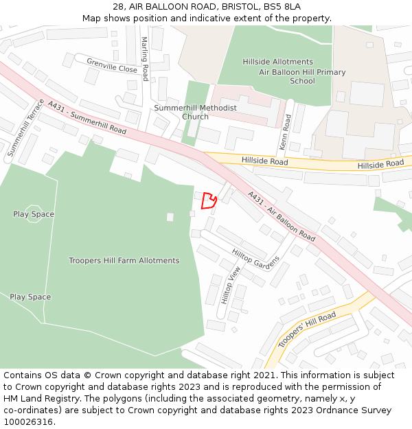 28, AIR BALLOON ROAD, BRISTOL, BS5 8LA: Location map and indicative extent of plot