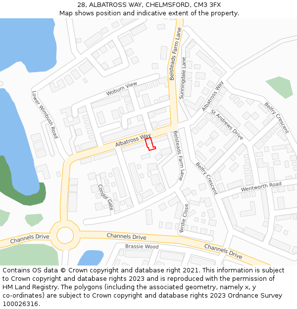 28, ALBATROSS WAY, CHELMSFORD, CM3 3FX: Location map and indicative extent of plot