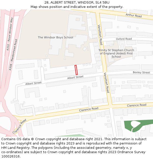 28, ALBERT STREET, WINDSOR, SL4 5BU: Location map and indicative extent of plot
