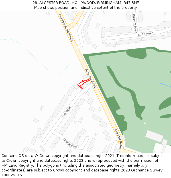 28, ALCESTER ROAD, HOLLYWOOD, BIRMINGHAM, B47 5NE: Location map and indicative extent of plot