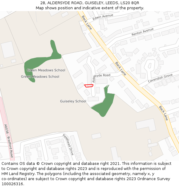 28, ALDERSYDE ROAD, GUISELEY, LEEDS, LS20 8QR: Location map and indicative extent of plot