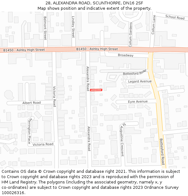 28, ALEXANDRA ROAD, SCUNTHORPE, DN16 2SF: Location map and indicative extent of plot