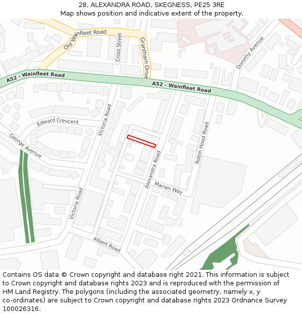 28, ALEXANDRA ROAD, SKEGNESS, PE25 3RE: Location map and indicative extent of plot