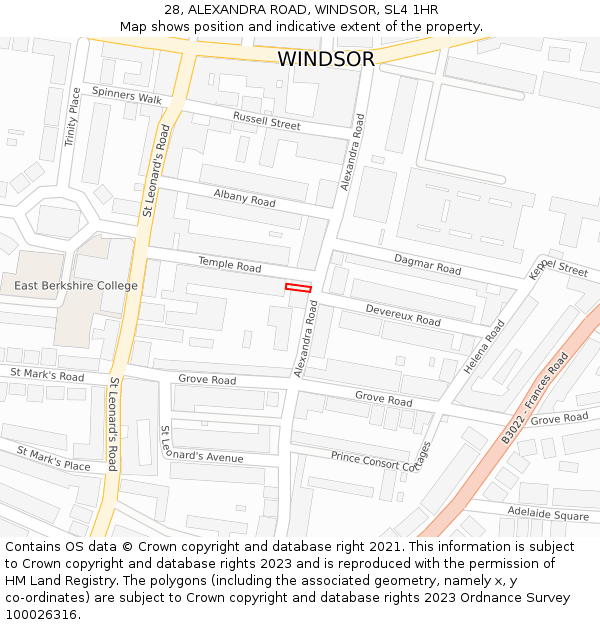 28, ALEXANDRA ROAD, WINDSOR, SL4 1HR: Location map and indicative extent of plot