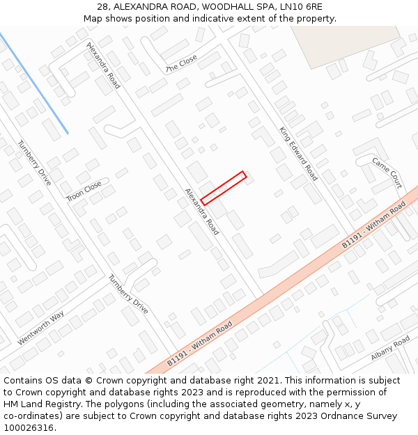 28, ALEXANDRA ROAD, WOODHALL SPA, LN10 6RE: Location map and indicative extent of plot