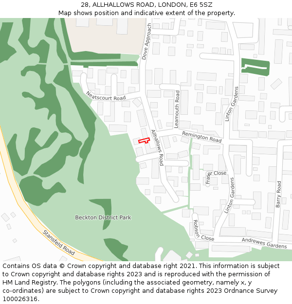 28, ALLHALLOWS ROAD, LONDON, E6 5SZ: Location map and indicative extent of plot