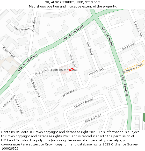 28, ALSOP STREET, LEEK, ST13 5NZ: Location map and indicative extent of plot