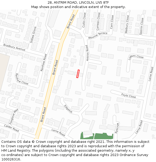 28, ANTRIM ROAD, LINCOLN, LN5 8TF: Location map and indicative extent of plot