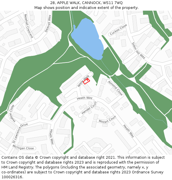 28, APPLE WALK, CANNOCK, WS11 7WQ: Location map and indicative extent of plot