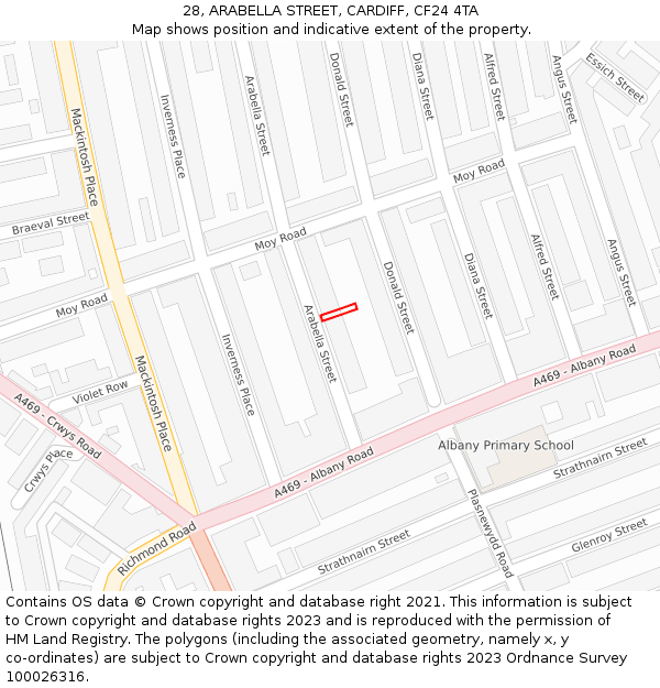 28, ARABELLA STREET, CARDIFF, CF24 4TA: Location map and indicative extent of plot