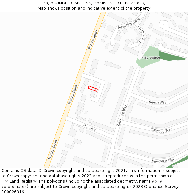28, ARUNDEL GARDENS, BASINGSTOKE, RG23 8HQ: Location map and indicative extent of plot