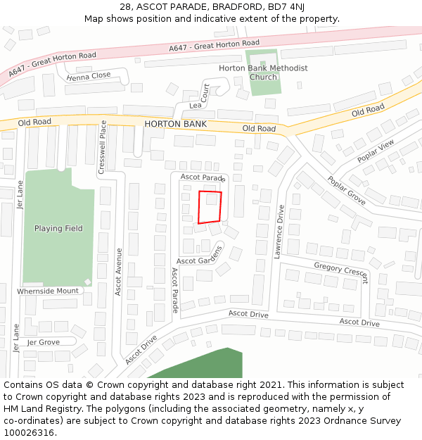 28, ASCOT PARADE, BRADFORD, BD7 4NJ: Location map and indicative extent of plot