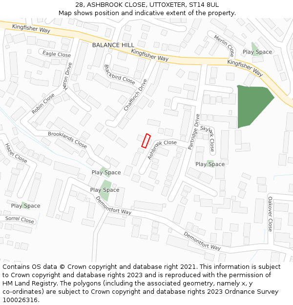 28, ASHBROOK CLOSE, UTTOXETER, ST14 8UL: Location map and indicative extent of plot