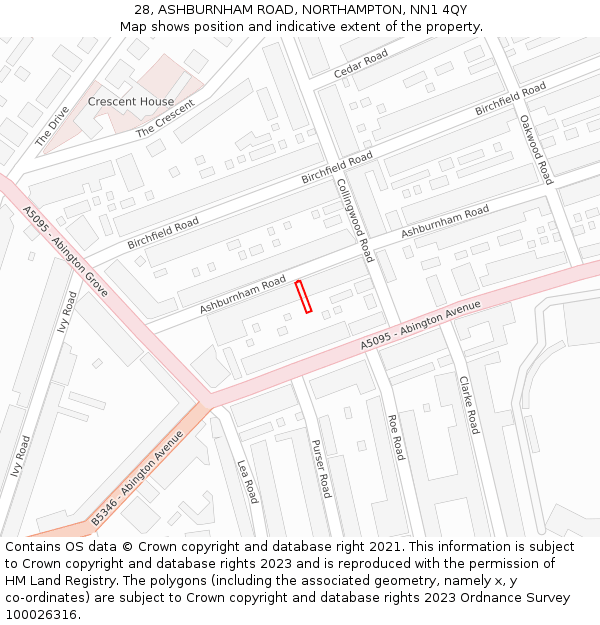 28, ASHBURNHAM ROAD, NORTHAMPTON, NN1 4QY: Location map and indicative extent of plot