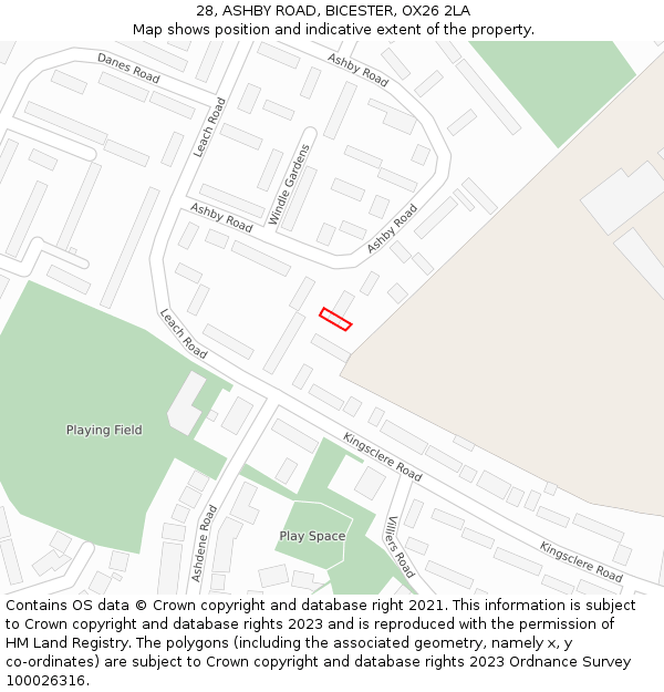 28, ASHBY ROAD, BICESTER, OX26 2LA: Location map and indicative extent of plot