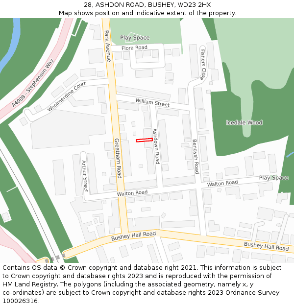 28, ASHDON ROAD, BUSHEY, WD23 2HX: Location map and indicative extent of plot