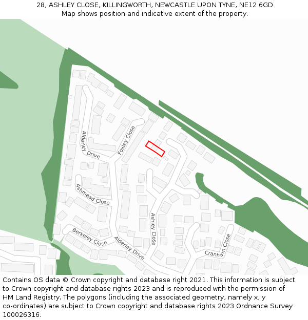 28, ASHLEY CLOSE, KILLINGWORTH, NEWCASTLE UPON TYNE, NE12 6GD: Location map and indicative extent of plot