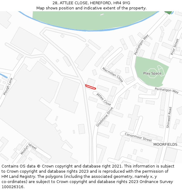 28, ATTLEE CLOSE, HEREFORD, HR4 9YG: Location map and indicative extent of plot
