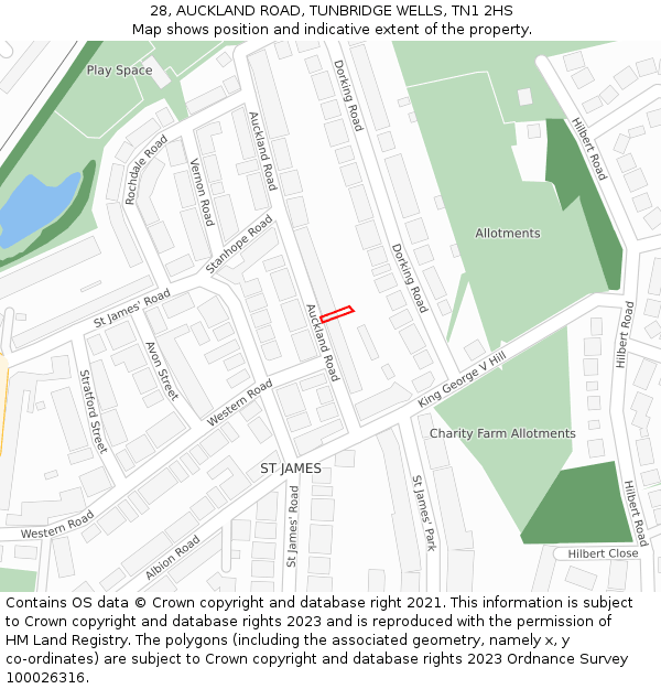 28, AUCKLAND ROAD, TUNBRIDGE WELLS, TN1 2HS: Location map and indicative extent of plot