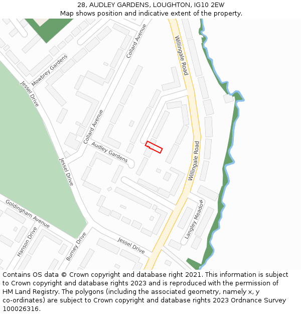28, AUDLEY GARDENS, LOUGHTON, IG10 2EW: Location map and indicative extent of plot
