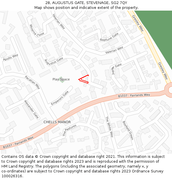28, AUGUSTUS GATE, STEVENAGE, SG2 7QY: Location map and indicative extent of plot