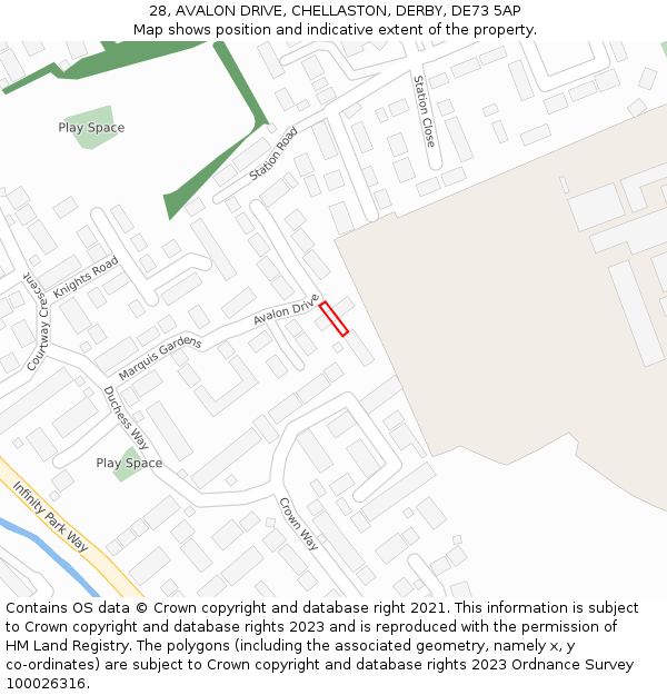 28, AVALON DRIVE, CHELLASTON, DERBY, DE73 5AP: Location map and indicative extent of plot