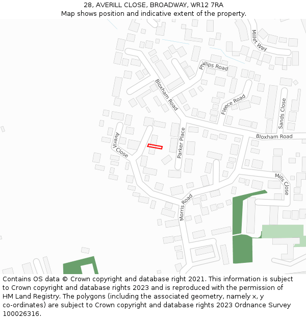 28, AVERILL CLOSE, BROADWAY, WR12 7RA: Location map and indicative extent of plot
