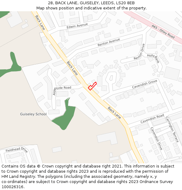 28, BACK LANE, GUISELEY, LEEDS, LS20 8EB: Location map and indicative extent of plot