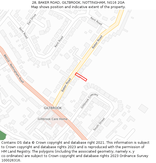 28, BAKER ROAD, GILTBROOK, NOTTINGHAM, NG16 2GA: Location map and indicative extent of plot