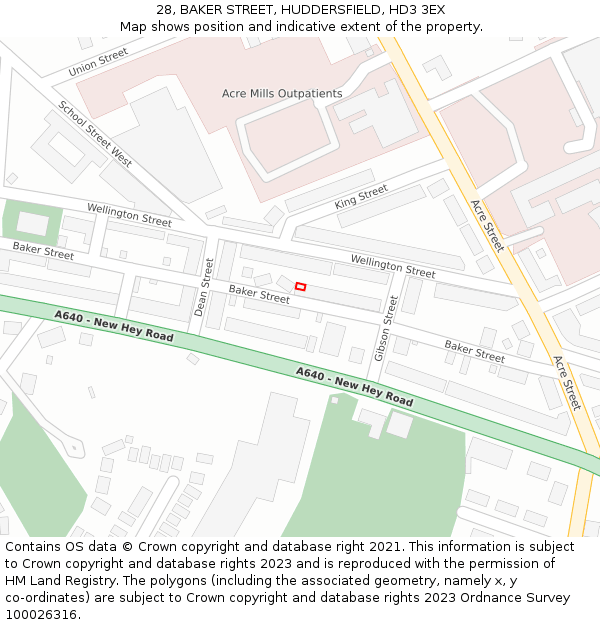 28, BAKER STREET, HUDDERSFIELD, HD3 3EX: Location map and indicative extent of plot