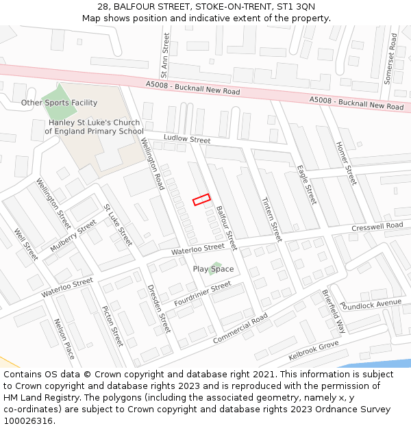 28, BALFOUR STREET, STOKE-ON-TRENT, ST1 3QN: Location map and indicative extent of plot