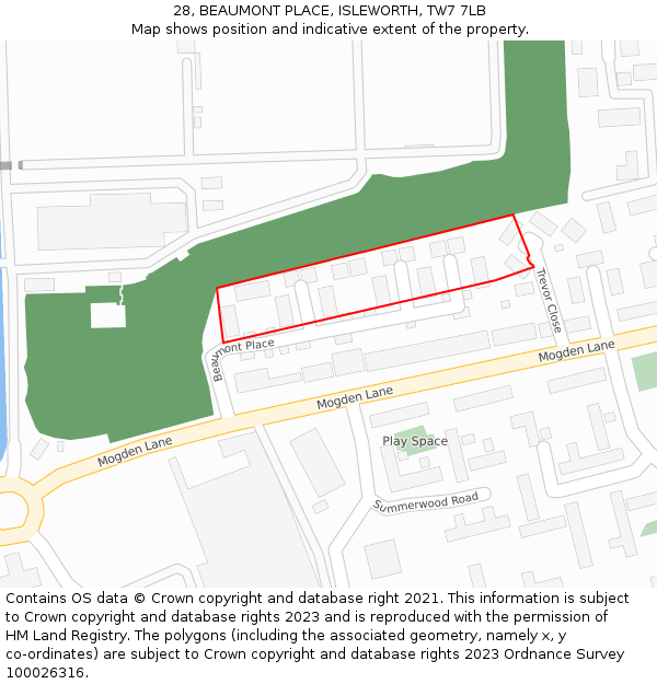 28, BEAUMONT PLACE, ISLEWORTH, TW7 7LB: Location map and indicative extent of plot
