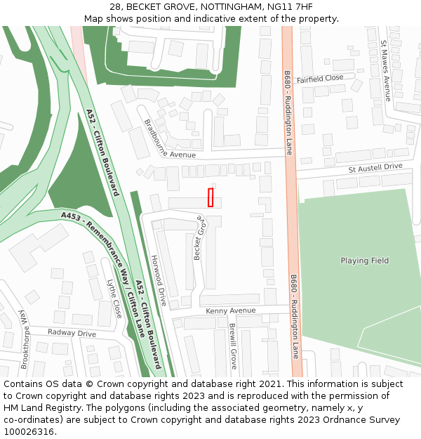 28, BECKET GROVE, NOTTINGHAM, NG11 7HF: Location map and indicative extent of plot