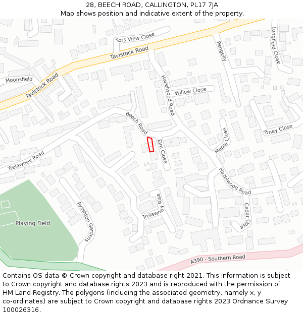 28, BEECH ROAD, CALLINGTON, PL17 7JA: Location map and indicative extent of plot